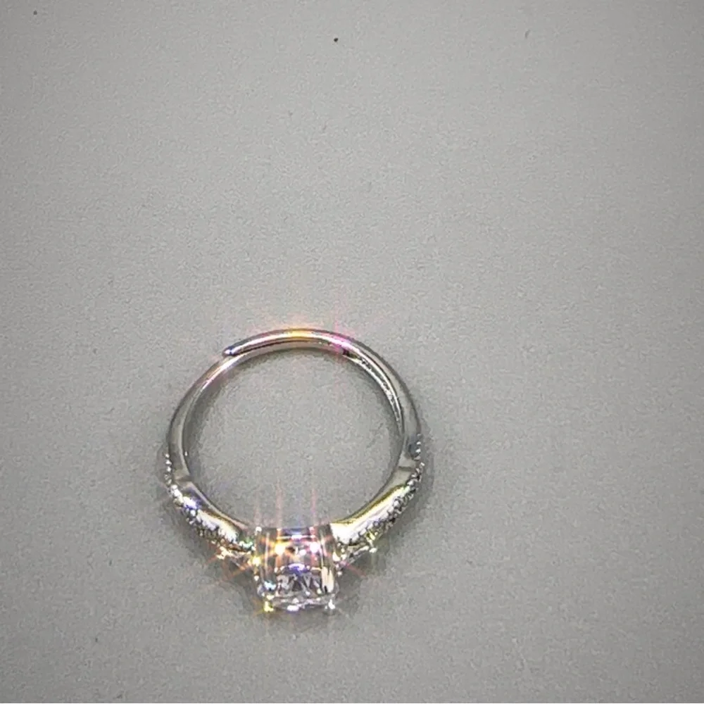 Silver Wedding Ring Diamond Simulant Adjustable New - Picture 12 of 15